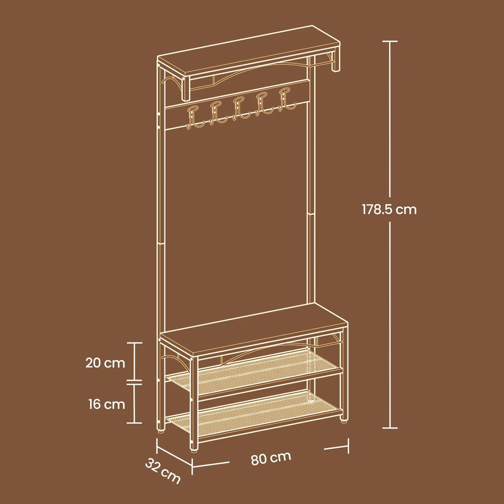 Móvel entrada, hall e sapateira em estilo industrial 80 x 178,5 x 30 cm preto, castanho escuro (vintage)
