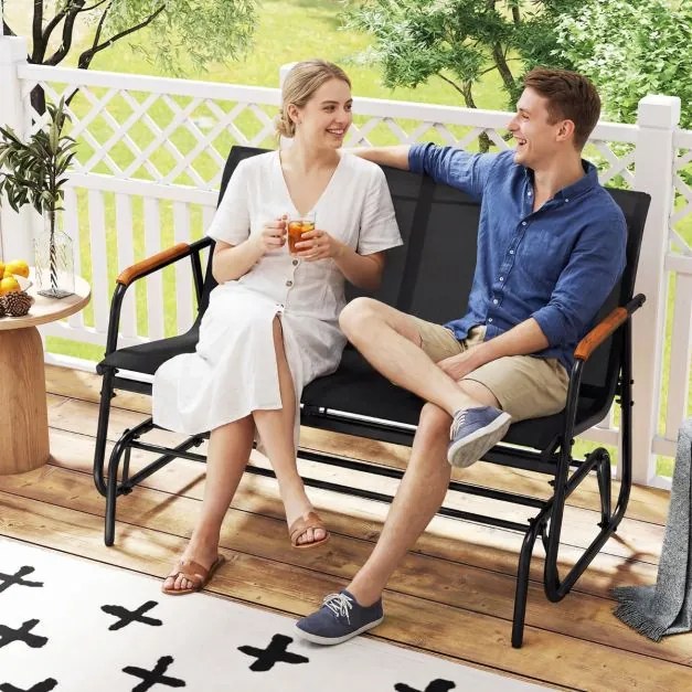 Banco baloiço de jardim para 2 pessoas 115 x 74 x 84 cm, curvo, em teca respirável e metal, com capacidade para 300 kg, para exterior, varanda ou pisc