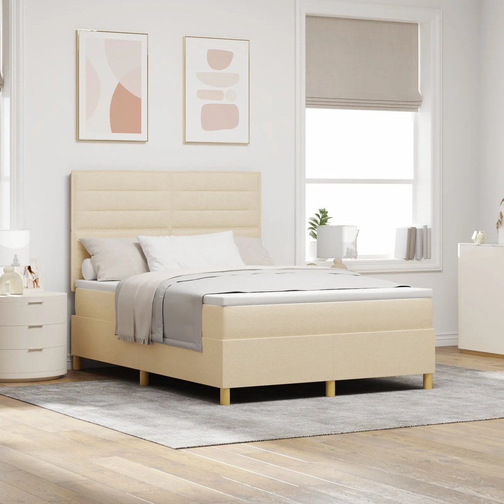 Cama Box Spring com Colchão Creme 160x200 cm Tecido