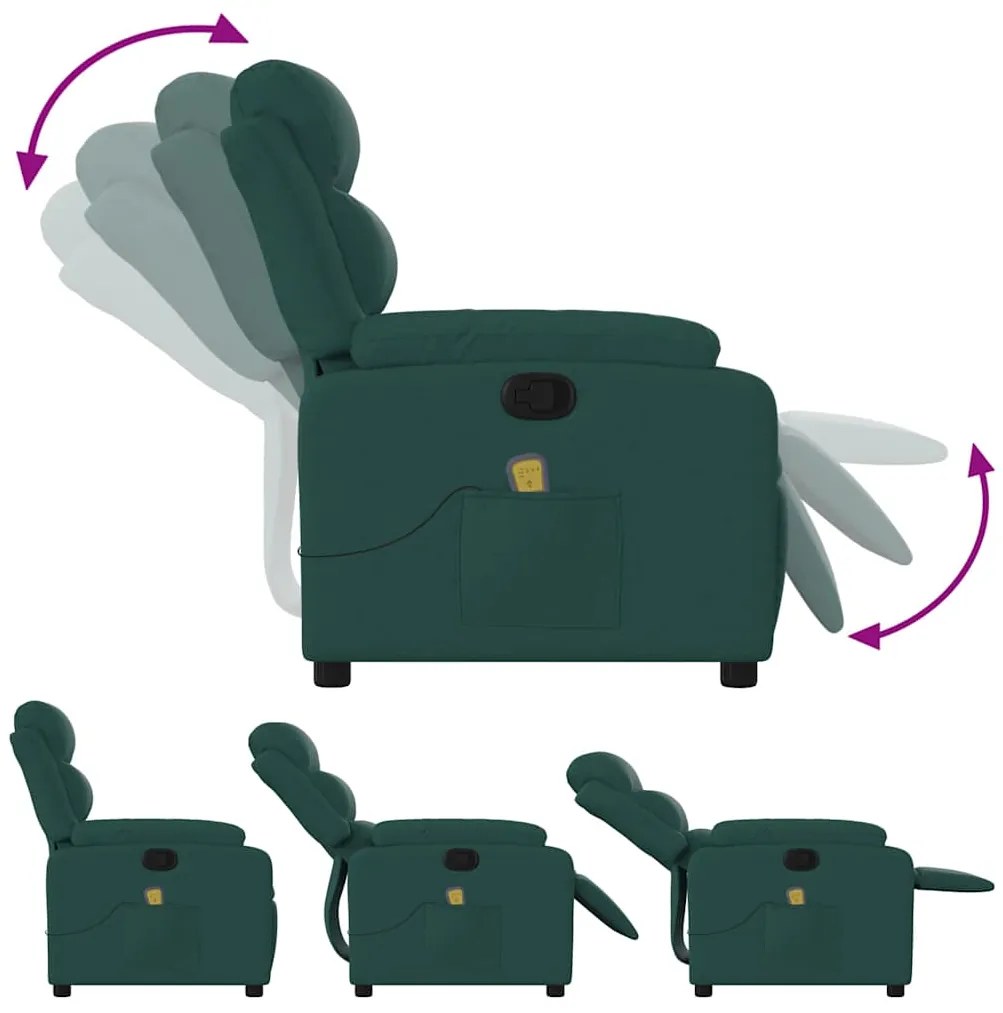 Poltrona de massagens reclinável tecido verde-escuro