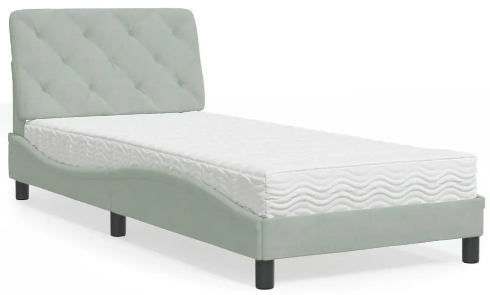 vidaXL Cama com colchão 90x190 cm veludo cinzento-claro