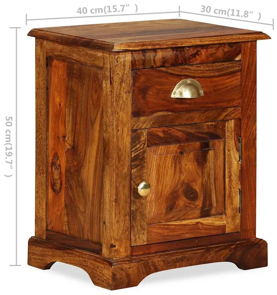 Mesa de cabeceira em madeira sólida de acácia 40x30x50 cm