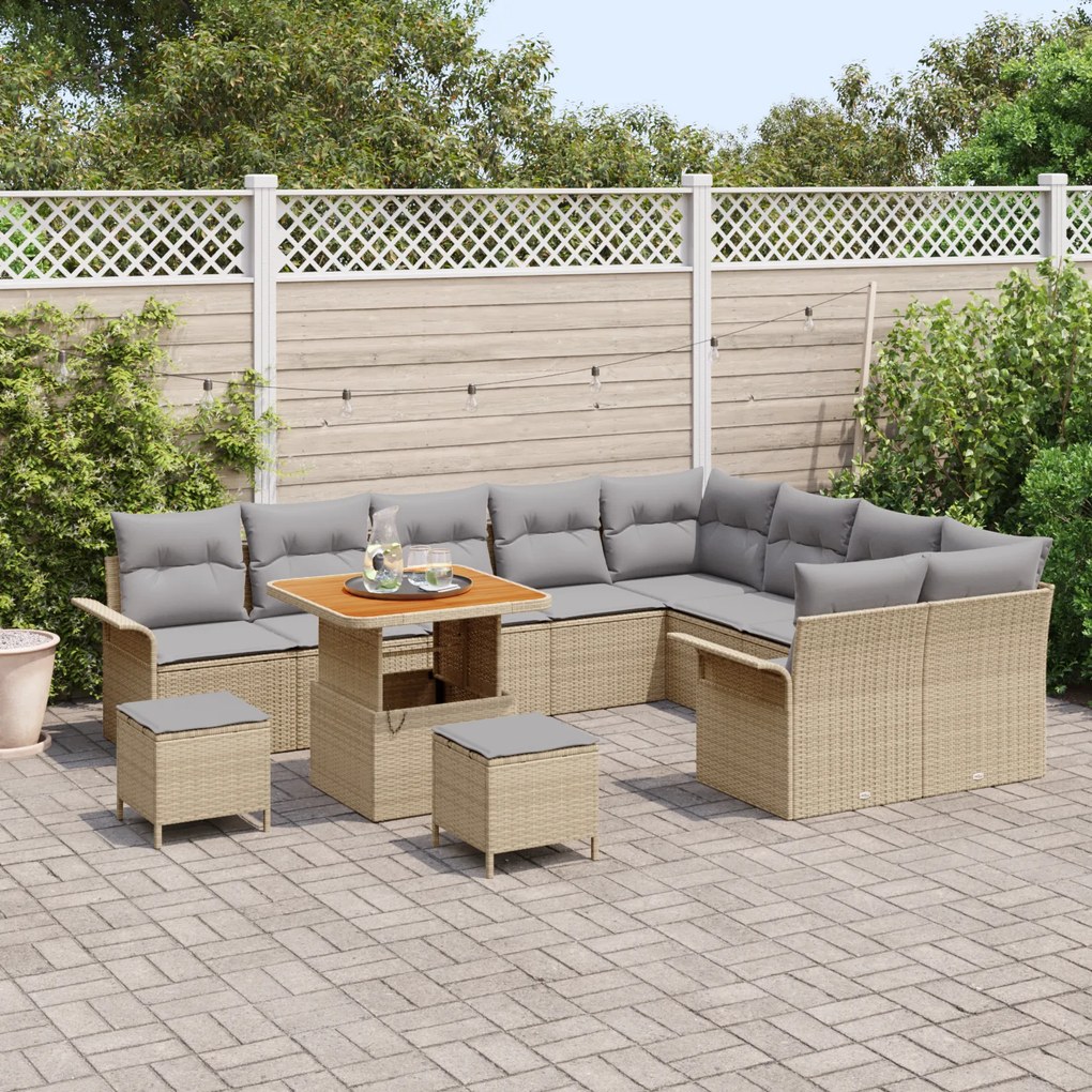 Conjunto de Sofá de Jardim de 12 Peças com Almofadas Bege Vime Acácia
