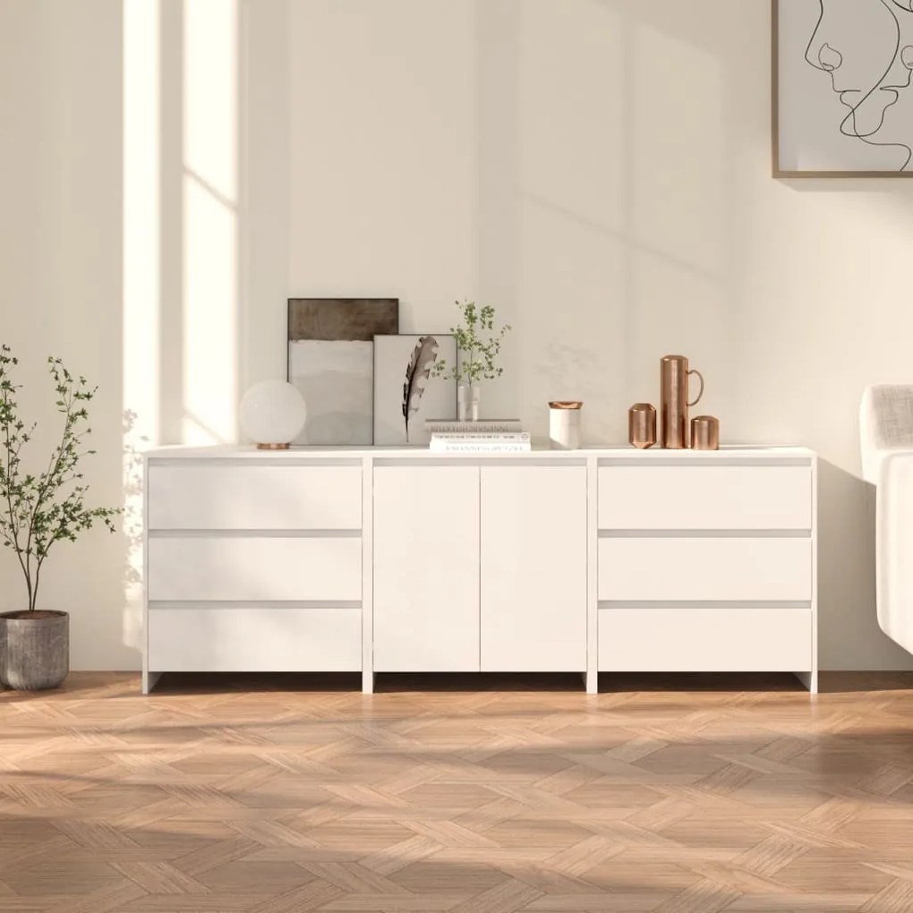 vidaXL 3 pcs aparador em madeira processada branco