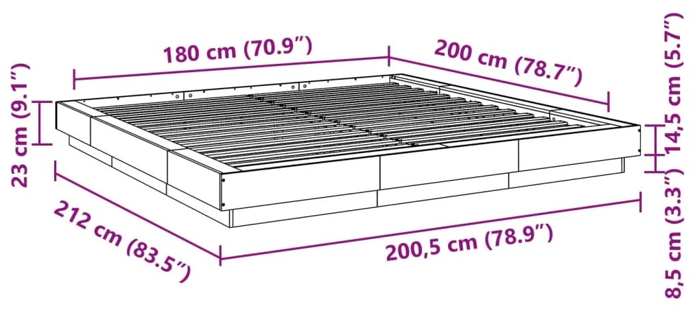 Estrutura de cama 180x200 cm derivados de madeira cinza sonoma