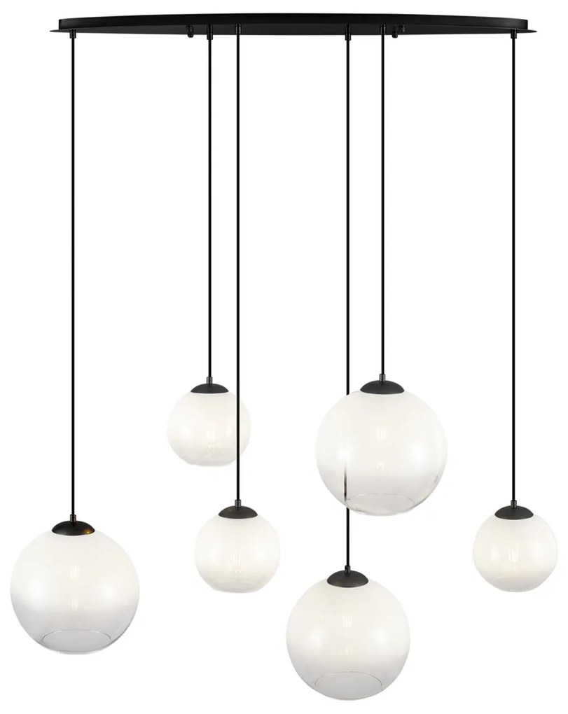 Candeeiro suspenso moderno preto com vidro branco retangular 6-luzes - Misty Moderno