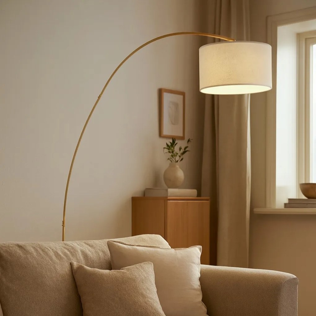 Candeeiro de Arco Moderno Bege com Abajur Teddy - Vinossa