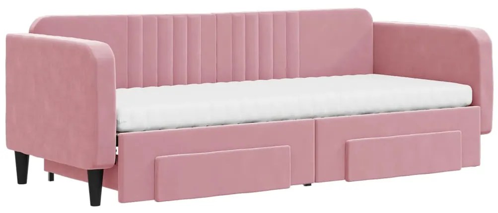 Sofá-cama com gavetão e gavetas 80x200 cm veludo rosa