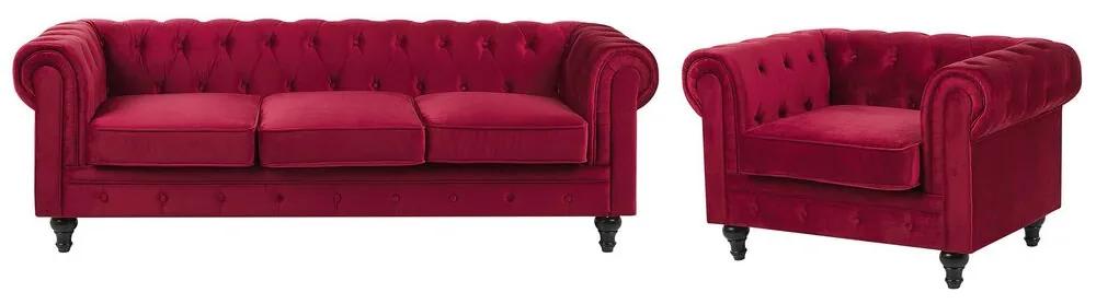 Conjunto de sofás com 4 lugares em veludo vermelho CHESTERFIELD Beliani