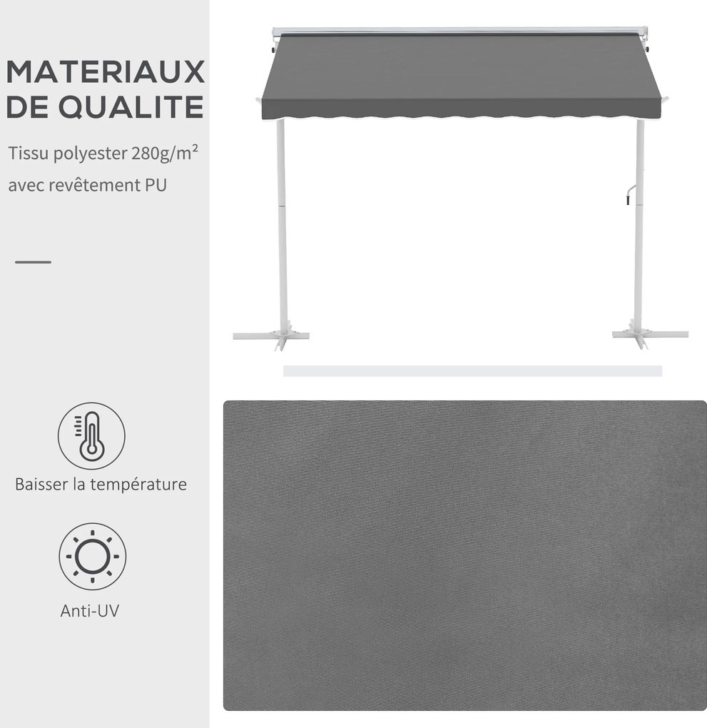 Toldo de dupla inclinação 3 x 3 m, manual, retrátil, inclinação ajustável, aço com revestimento epóxi branco, poliéster impermeabilizado