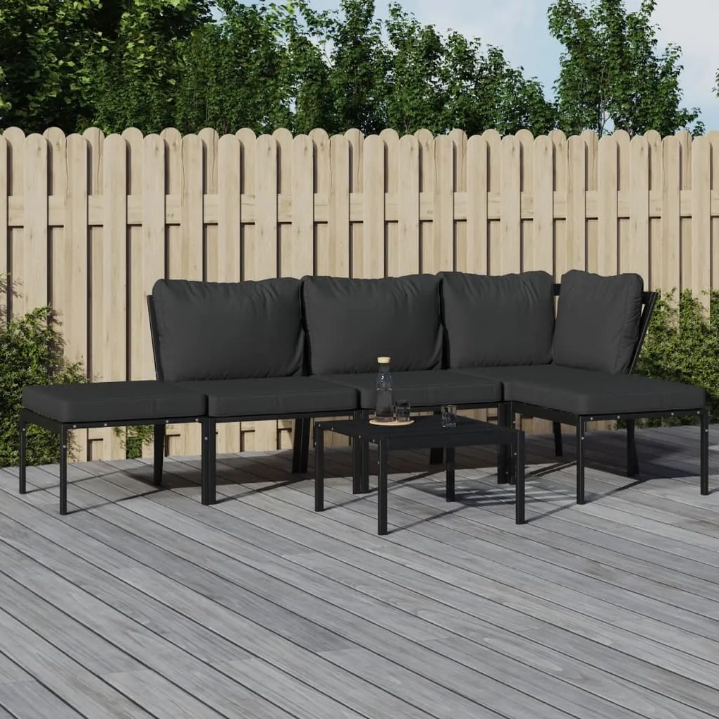 vidaXL 6 pcs conjunto lounge de jardim aço c/ almofadões cinzentos