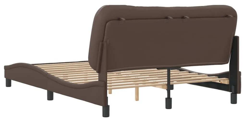 Estrutura cama c/ cabeceira couro artificial 140x190cm castanho