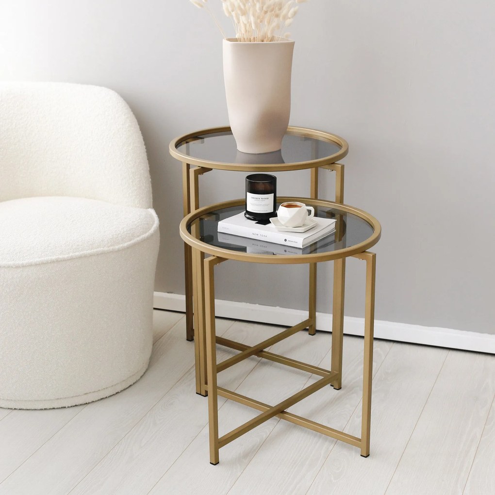 Conjunto de Mesas de Centro S406 – Dourado Fumado – 50x50x50 cm / 50x6