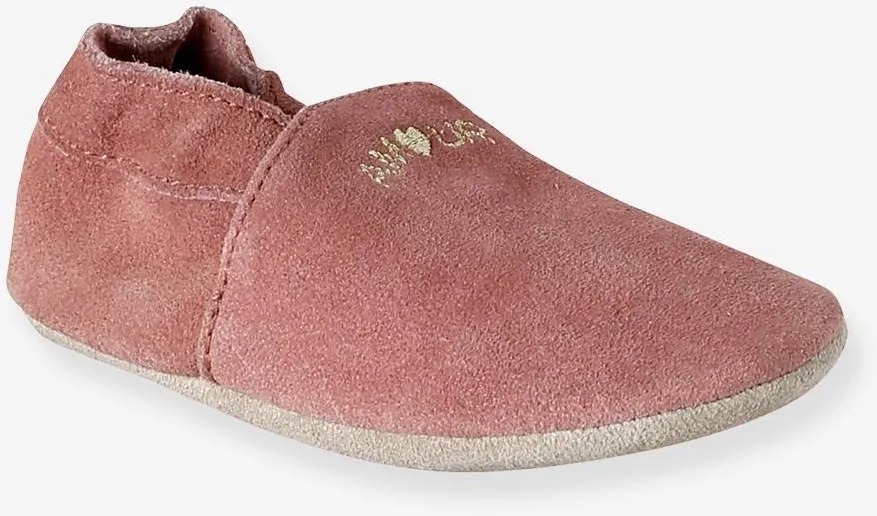 Sapatinhos em pele suave, com elástico, para bebé rosa-velho