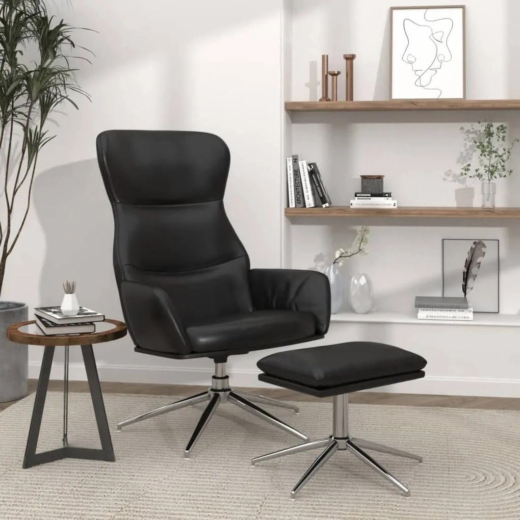 vidaXL Cadeira de descanso com banco couro artificial preto brilhante