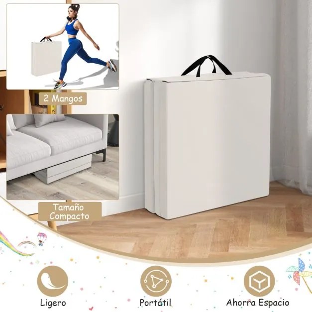 Colchão de ginastica dobrável 180 x 60 x 5 cm de 3 painéis leve e portátil com 2 alças compactas, enchimento de espuma EPE cinza