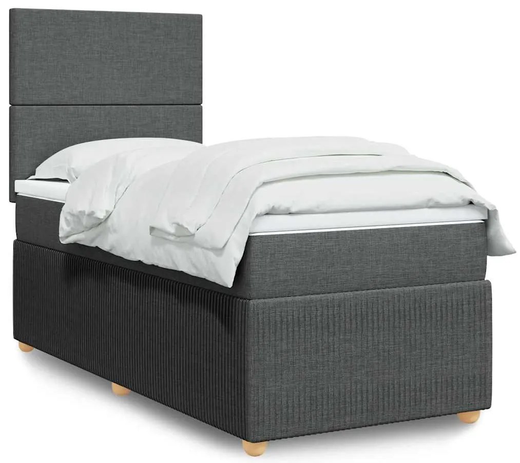 Cama com molas/colchão 100x200 cm tecido cinza-escuro