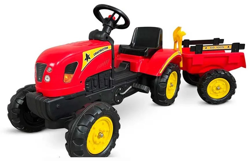 TRACTOR A PEDAIS COM REBOQUE VERMELHO