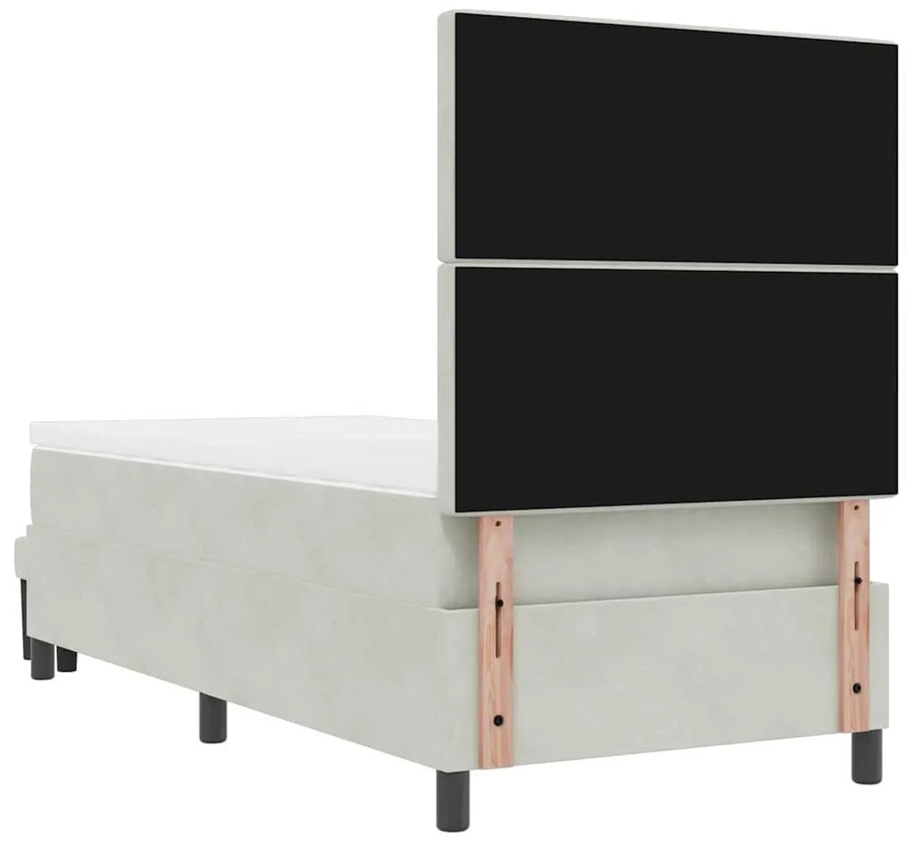 Cama Box Spring com Colchão &amp; Banco Cinzento-Claro 90x190 cm Veludo