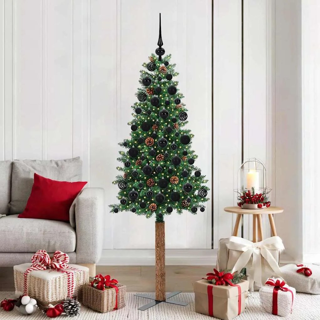 vidaXL Árvore de Natal Slim com 300 LEDs com suporte Verde 180 cm