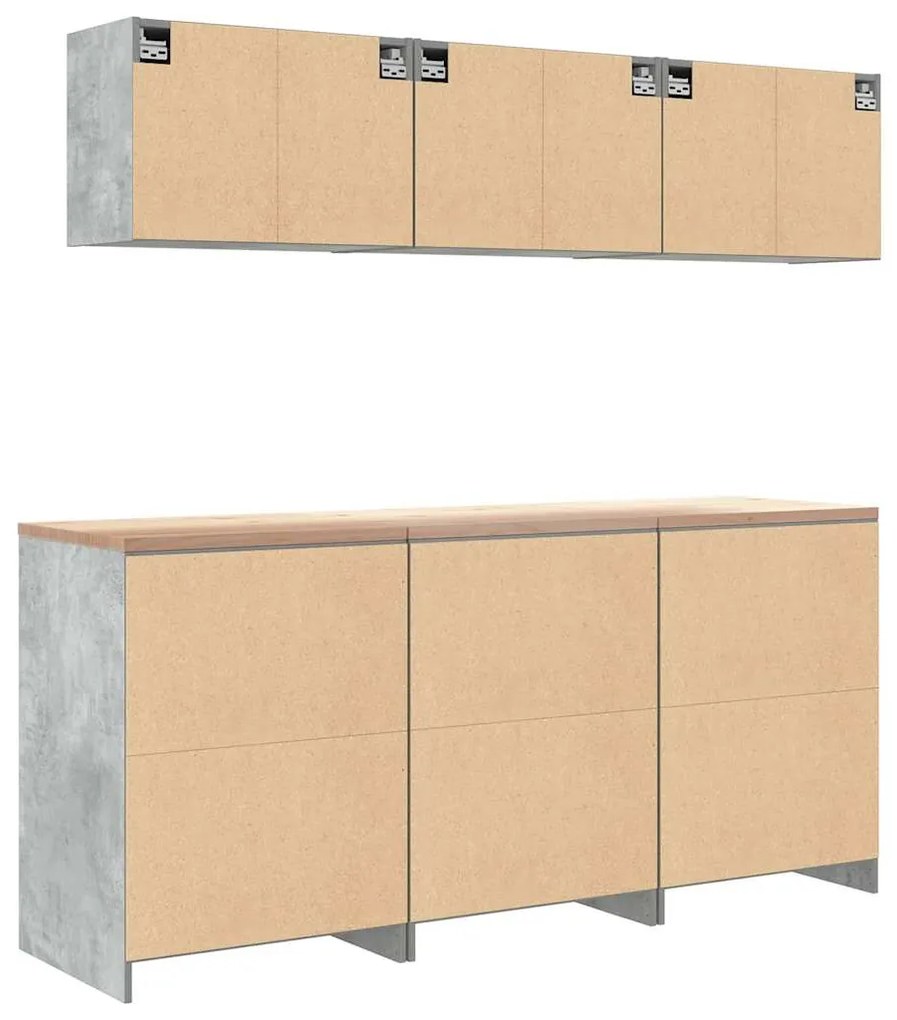 Armários de garagem 6 pcs madeira processada cinzento-cimento
