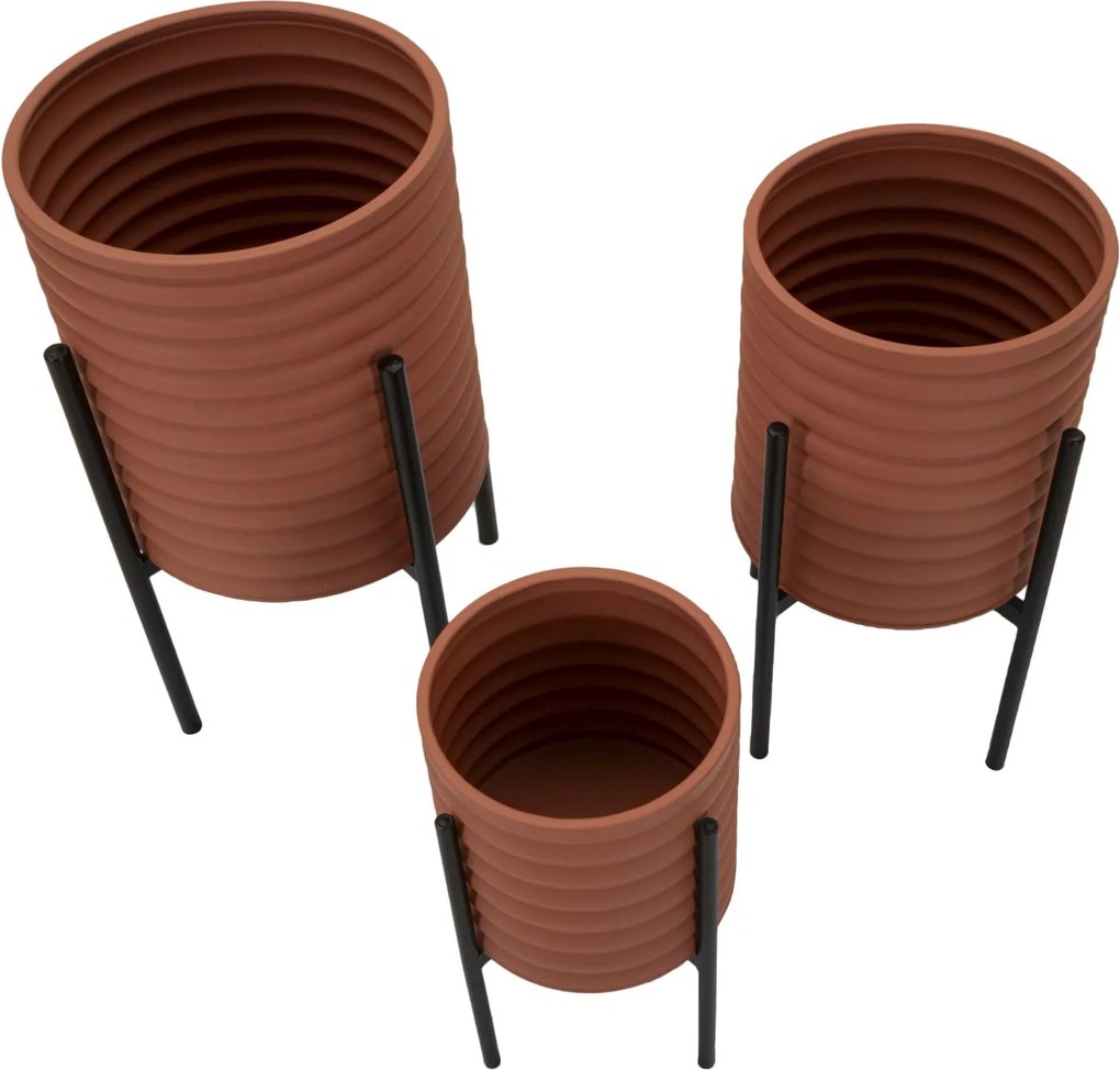 CONJUNTO DE 3 VASOS MILLY VERMELHO TIJOLO Ø 36X56,5-30X48,5-24X37,5 CM (PLANTAS NÃO INCLUIDAS)