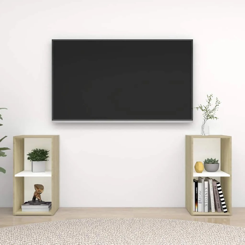 vidaXL Móveis de TV 2 pcs derivados de madeira branco/carvalho sonoma
