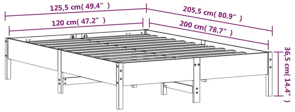 Cama sem colchão 120x200 cm madeira de pinho maciça branco