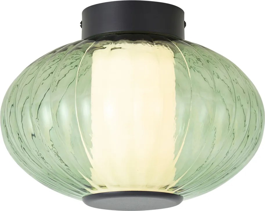 Candeeiro de Teto de Design Preto 28cm com Vidro Verde Incl. LED Regulável em 3 Passos - Margherite