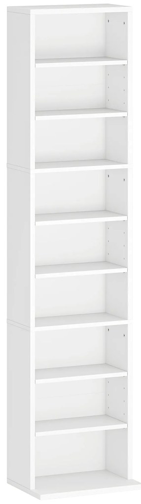 HOMCOM Estante para CDs e DVDs Suportes para CD Estreitos com 9 Compartimentos Prateleiras Ajustáveis 33x24x140 cm Branco