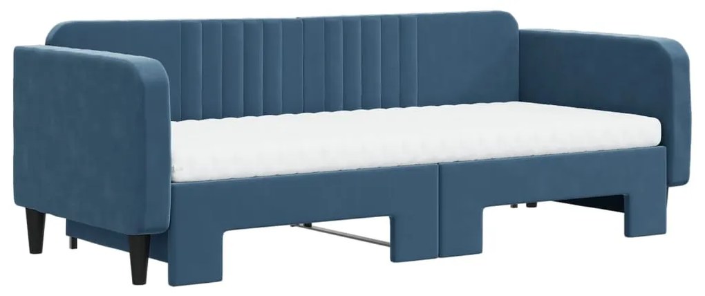 Sofá-cama com gavetão e colchões 90x200 cm veludo azul