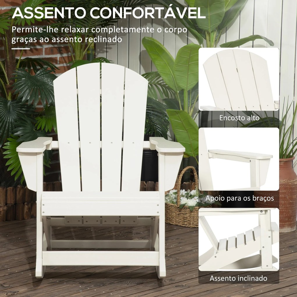 Cadeira Adirondack Baloiço de Jardim Baloiço para Exterior Estilo Adirondack de HDPE para Varanda Pátio Carga Máxima 120kg 73,5x93x91,5cm Branco