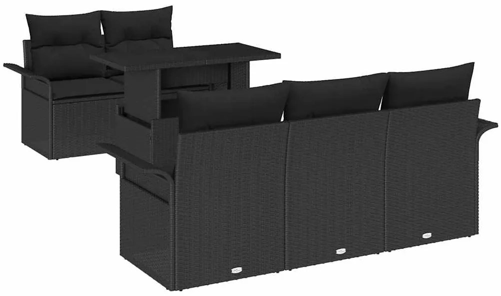 Conjunto de Sofá de Jardim com 6 Peças e Almofadas Pretas em Rattan Si