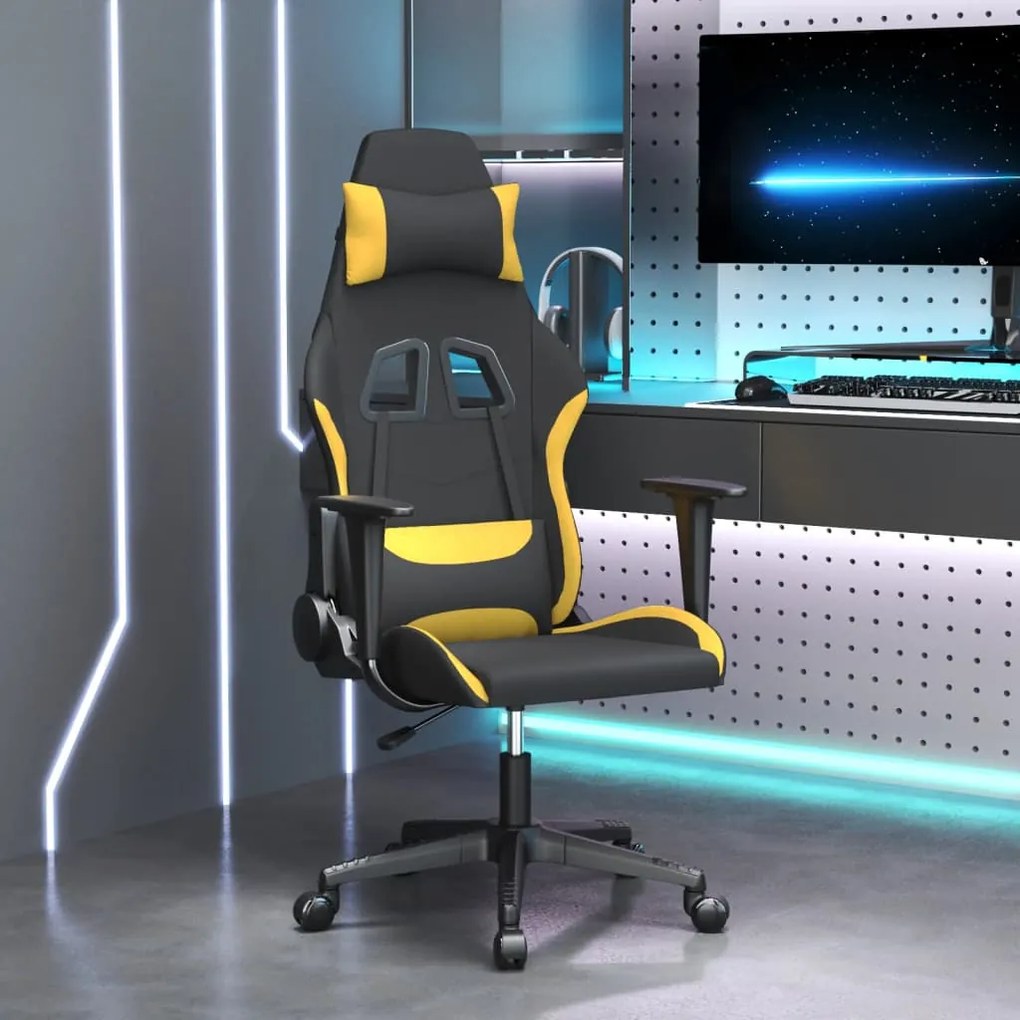 Cadeira gaming de massagens tecido preto e amarelo