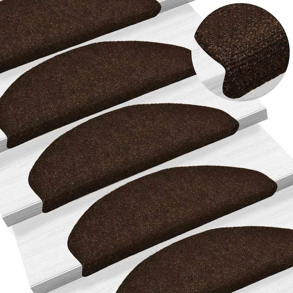 Tapetes escada autoadesivos 10 pcs 65x21x4 cm agulhado castanho