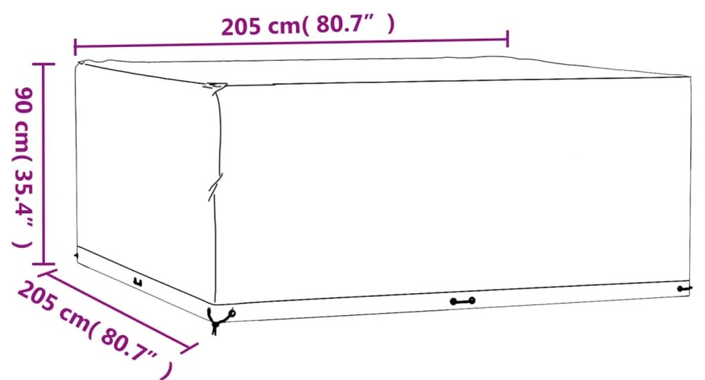 Capas p/ mobília de jardim 2 pcs 16 ilhós 205x205x90cm quadrado