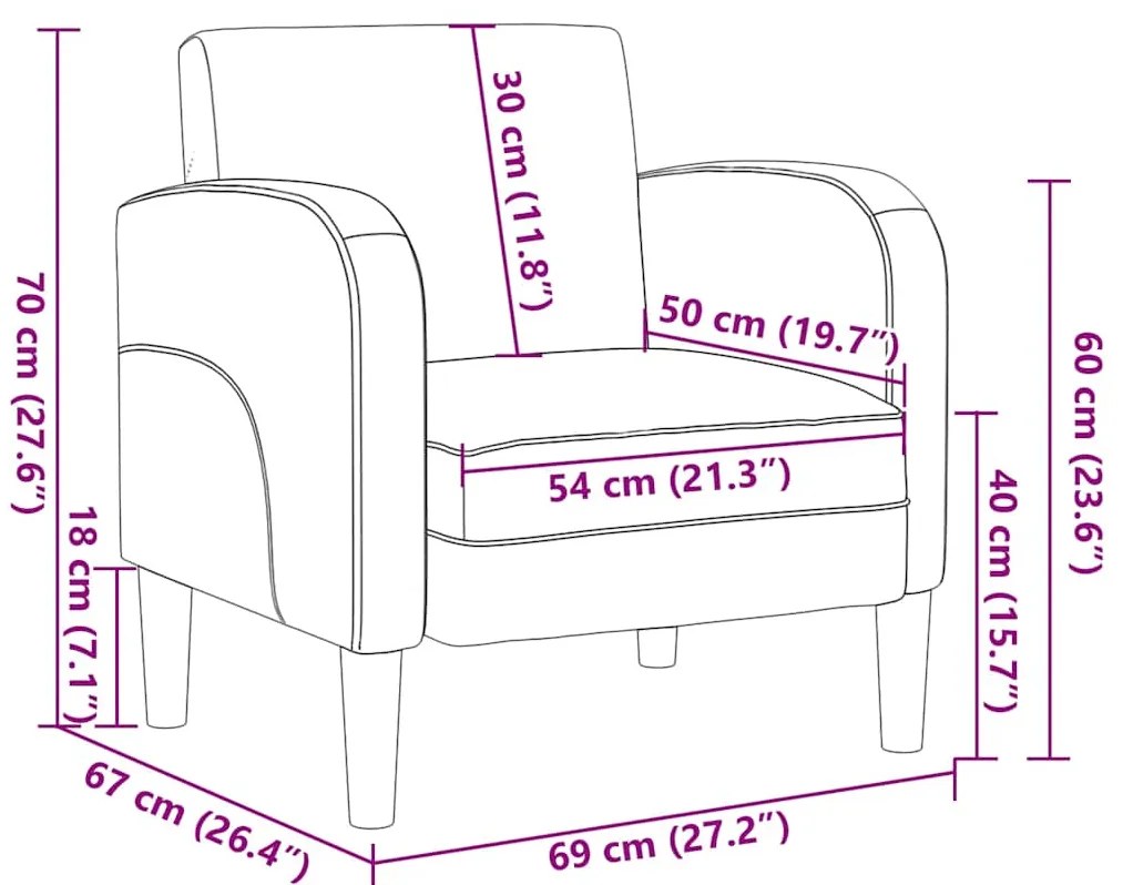 Poltrona com apoios de braços 54 cm couro artificial cappuccino