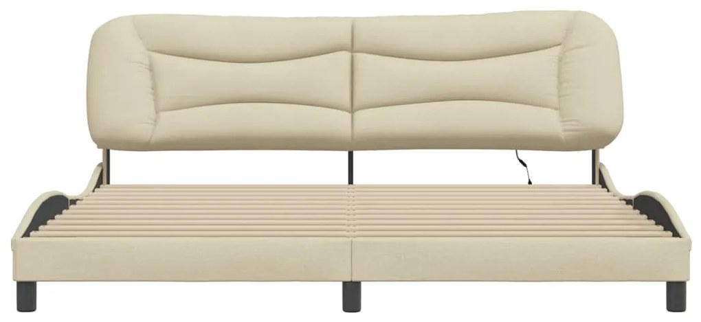 Estrutura de cama com LED sem colchão 200x200 cm tecido creme
