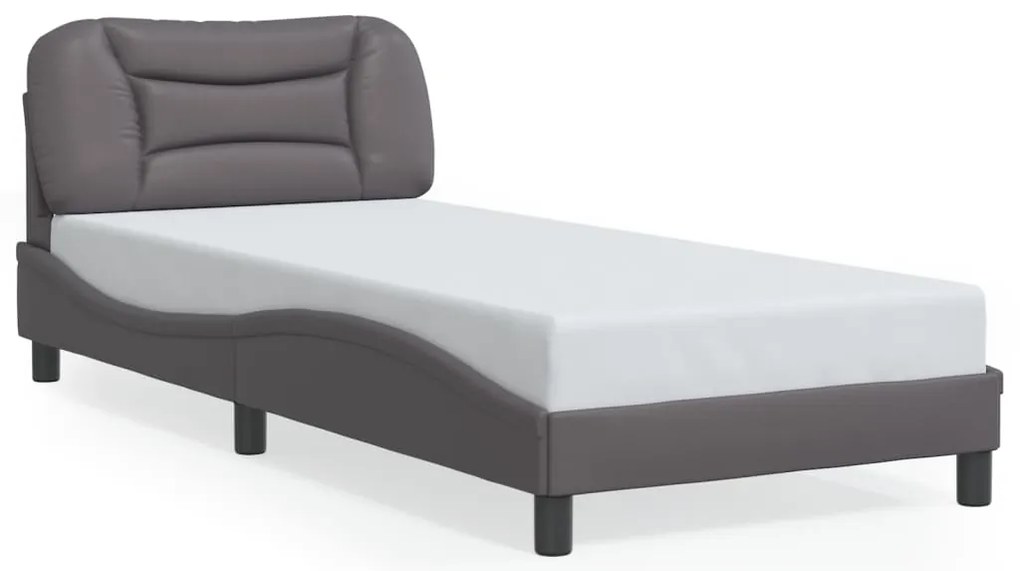 Estrutura de cama com luzes LED 90x200cm couro artificial cinza