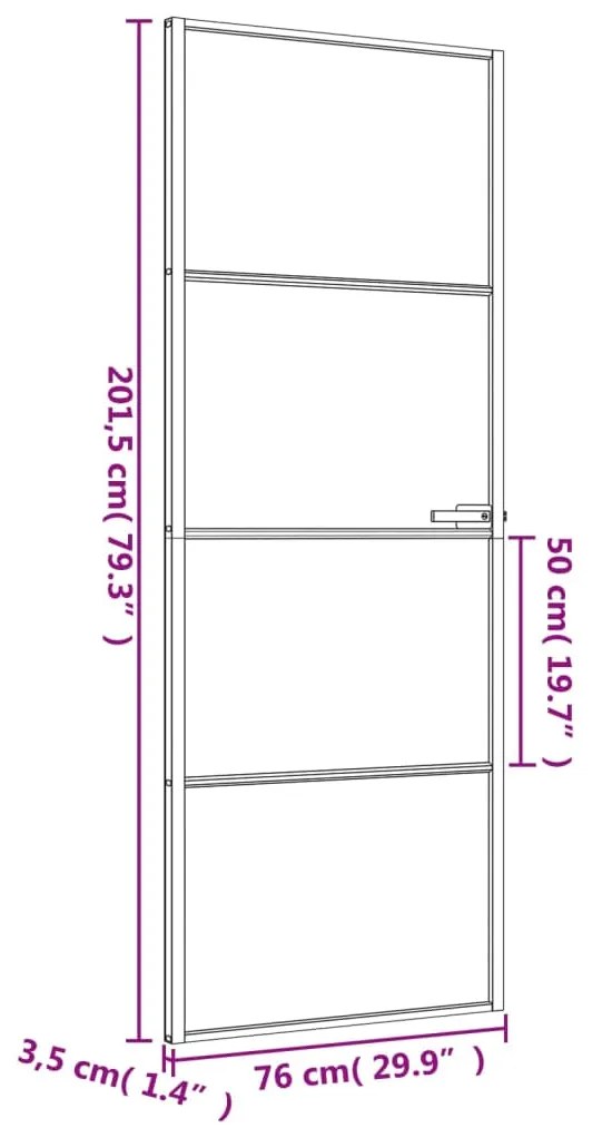 Porta interior 76x201,5 cm vidro temperado e alumínio preto