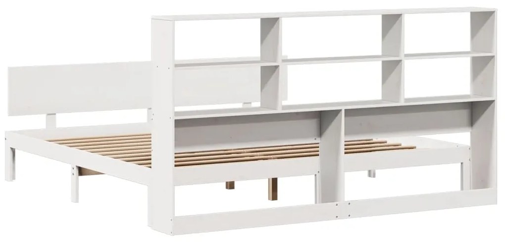 Cama com estante sem colchão 200x200 cm pinho maciço branco