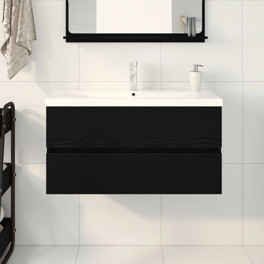 Gabinete de Lavabo vidaXL com Cuba Embutida Carvalho Preto Madeira Eng