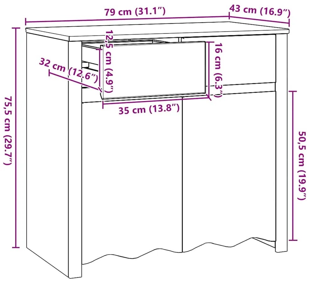 Sideboard vidaXL "DRAMMEN" 79x43x75,5 cm Madeira Sólida de Pinheiro