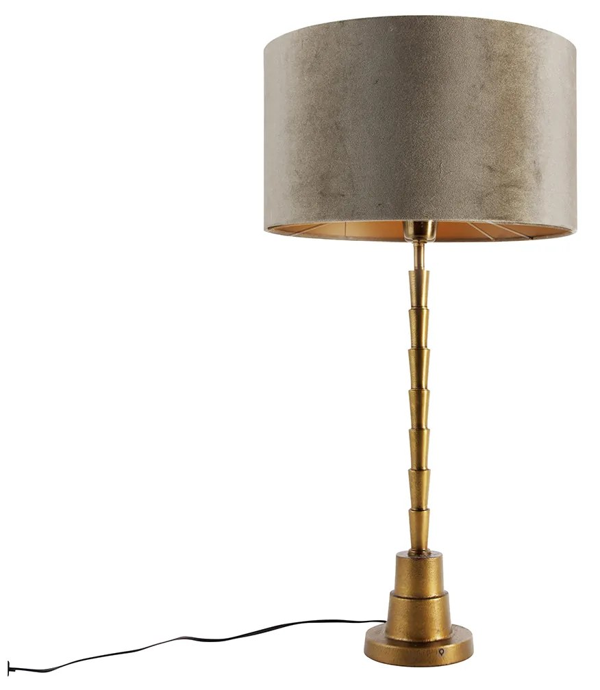 Candeeiro de Mesa Bronze com Abajur de Veludo Verde 35cm - Pisos