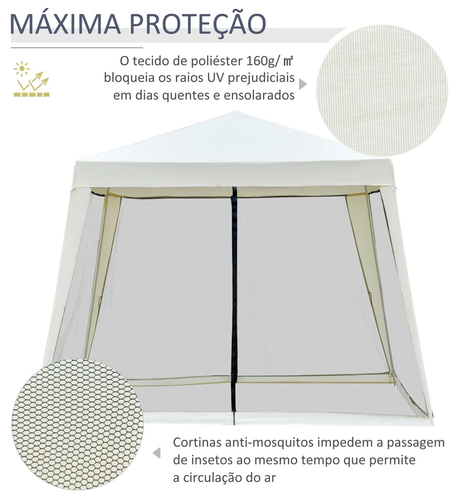 Tenda de Jardim 3x3m Tenda com 4 Partes Laterais Rede Mosquiteira com fecho Proteção UV para Patio Bege