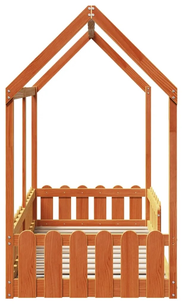 Cama infantil formato casa 80x160 cm pinho maciço castanho-mel