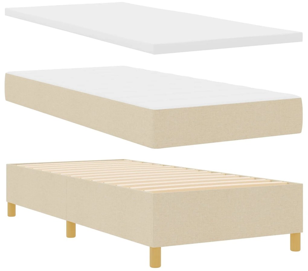 Cama com Molas Com Colchão & LED Creme 100x200 cm Tecido