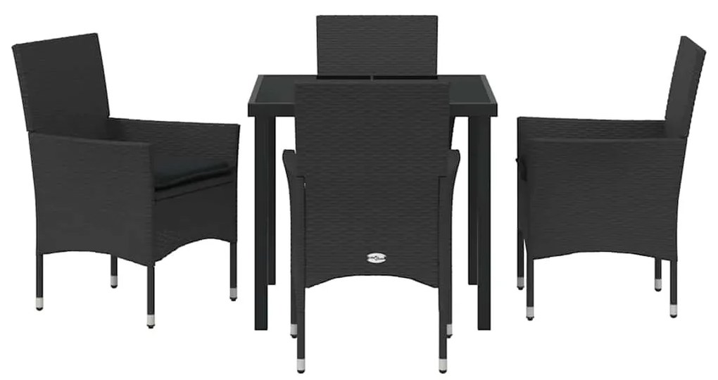 Conjunto de Jantar de Jardim com 5 Peças e Almofadas Pretas em Rattan