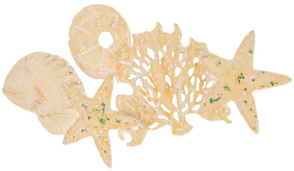 HOMCOM Decoração de Parede de Metal 3D com Conchas Estrela do Mar Coral 66x30,5cm Arte de Parede Bege | Aosom Portugal
