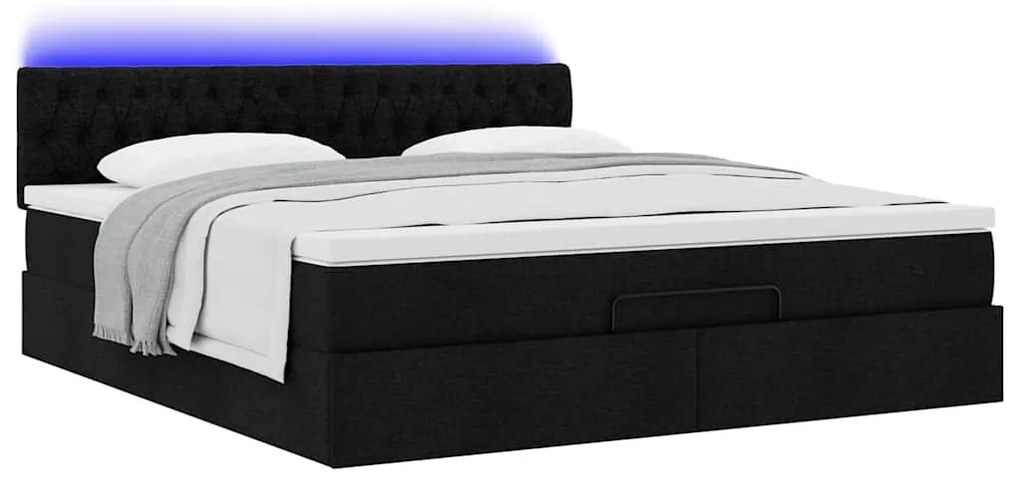 Estrutura de cama otomana com colchão 160x200 cm tecido preto